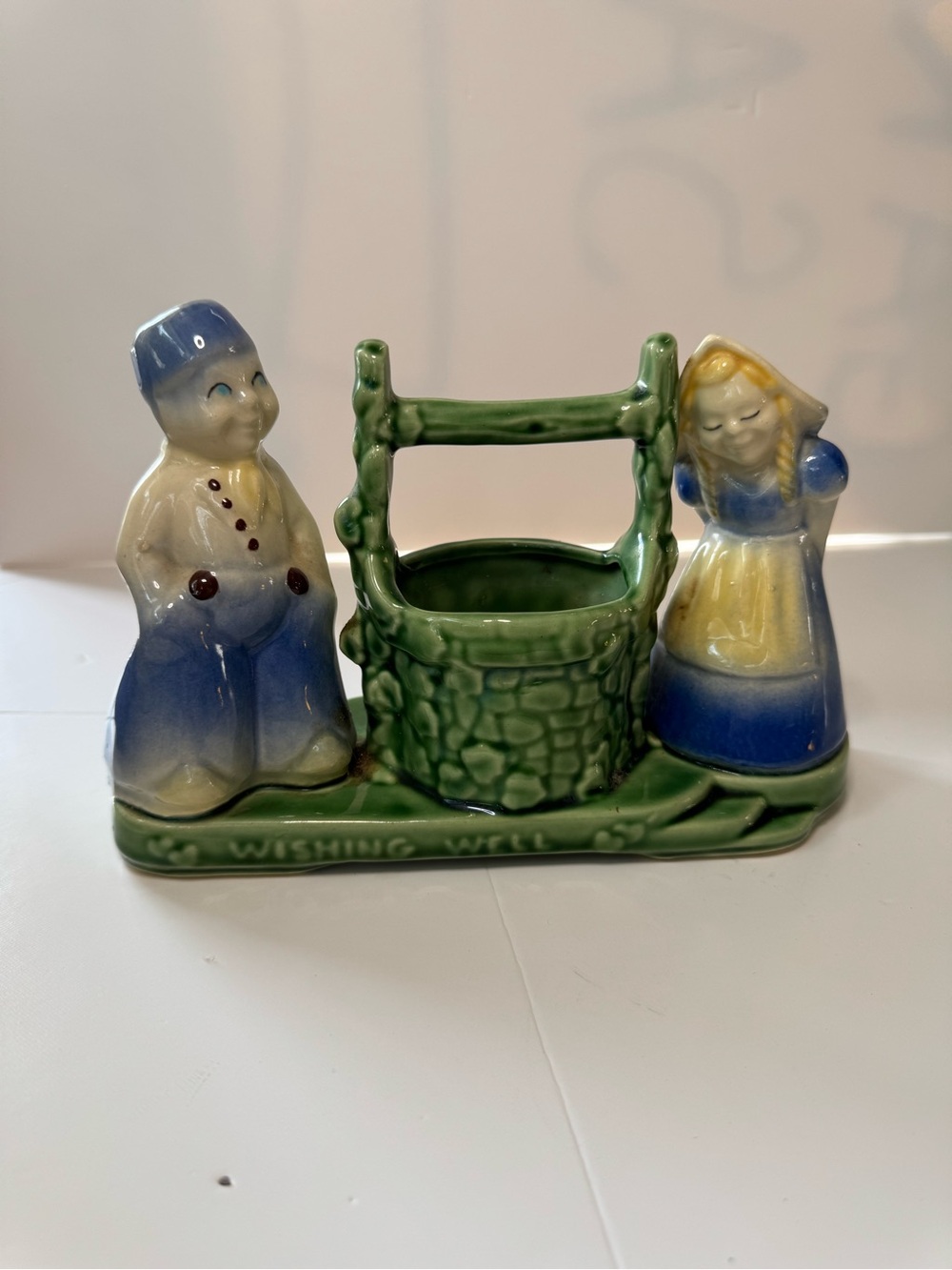 1940s Shawnee Wishing Well Planter Vintage Glazed Ceramic Model 710